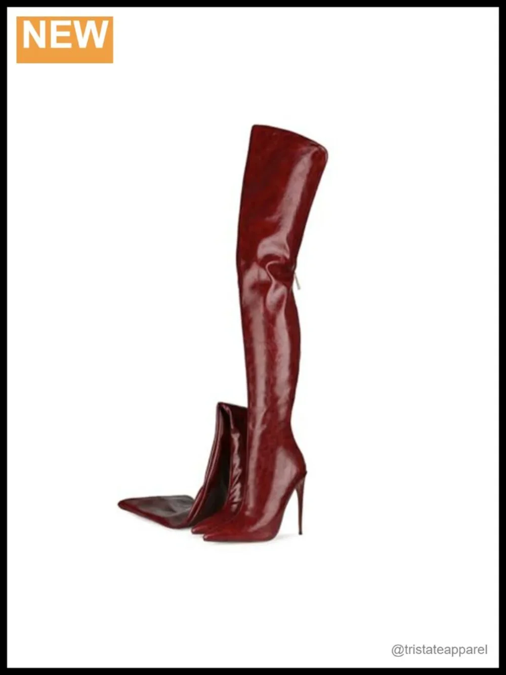 Stiletto Heel Thigh High Boots, Back Zipper, PU Leather 22.8
